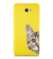 Samsung Galaxy J7 Prime Soft Premier Kapak Catface Tasarımlı Silikon Kılıf - Sarı (Şeffaf)