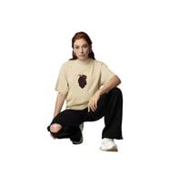 Çift el kalp baskılı oversize T-shirt (Krem)