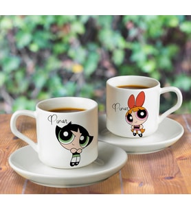 Powerpuff Girls Buttercup&Blossom Türk Kahvesi Fincanı Seti İkili Kişiye Özel