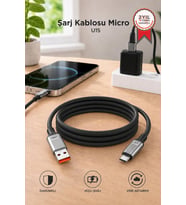 Torima Şarj Kablosu Micro Silikon 3.0A Data Kablo U15 Siyah