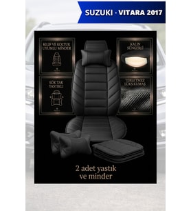 suzuki vitara 2017 Koltuk ve Kılıf uyumlu Yastık Minder Lüks Siyah 2 Minder 2 Yastık
