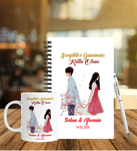 Sevgililer Gününe Özel Ahşap Defter Kalem & Kupa Hediye Seti 26