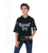 Erkek Çocuk Kapüşonlu Kargo Cepli Baskılı T-Shirt 9-15 Yaş Lx7091 ANGELOS GIRLS (Siyah)