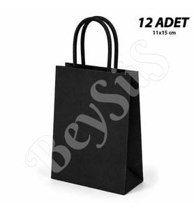 11x15 cm Hediyelik Kağıt Çanta Siyah 12 Adet