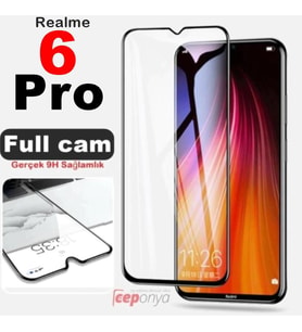 Realme 6 Pro Kırılmaya Dayanıklı Ekranı Tam Kaplayan Cam Koruyucu (Siyah)