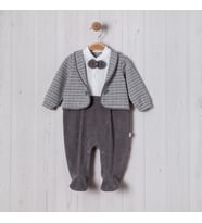 SAHTE CEKETLİ BALIKSIRTI BEBE ERKEK TULUM (Gri)
