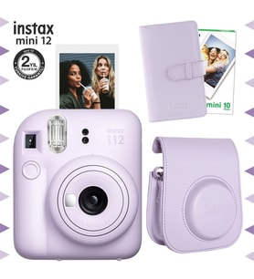 Instax mini 12 Lila Fotoğraf Makinesi-10'lu Film-Laporta Albüm ve Deri Kılıf Seti