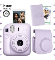 Instax mini 12 Lila Fotoğraf Makinesi-10'lu Film-Laporta Albüm ve Deri Kılıf Seti