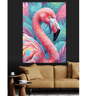 Egzotik Pembe Flamingo Portresi Dekoratif Kanvas - Mdf Ahşap Tablo