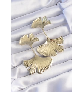Pirinç Gold Renk Tırtıklı Yaprak Model Sallantılı Küpe