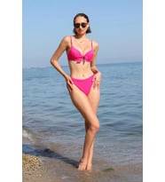 pilelistore- Kadın Destekli Fiyonklu Alt Üst Fuşya Bikini Takım