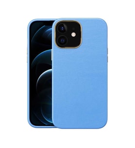 Apple iPhone 12 Kılıf Zore Natura Suni Deri Kılıf (Mavi)