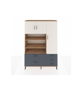 Hyperion Dolap 9 Raflı 5 Çekmeceli 3 Kapaklı 132x44x195 Çam-Aytaşı/Antrasit