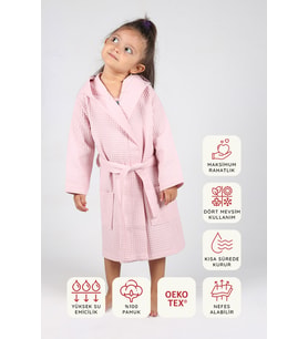 Luckka Pike Çocuk Bornoz Waffle Kumaş 2-4 Yaş-Pembe (Standart)