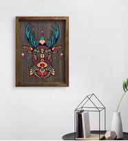 BK Home Geyik Tasarımlı Doğal Masif Ahşap Çerçeveli Tablo 45x65cm-1