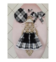 Eylülce Butik Ekoseli Etek & Şapka & Vıntage Yaka & Toka Takım