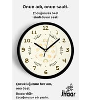 İsme Özel Pastel Güneş ve Gökkuşağı Çocuk Odası Duvar Saati Orta Boy 30 cm Siyah Camlı Sessiz