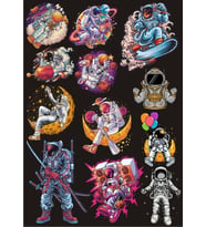 Astronot Sticker Set 7 12 Parça Telefon, Tablet, Defter, Laptop Sticker