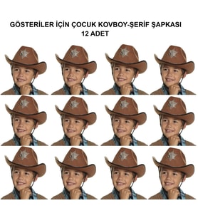 Kovboy Şerif Şapkası Kahve 12 Adet - Kostüm, Parti ve Gösteri Şapkası