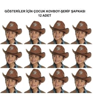 Kovboy Şerif Şapkası Kahve 12 Adet - Kostüm, Parti ve Gösteri Şapkası
