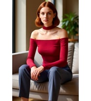 Kadın Fitted Bordo Örme Bluz Choker Yaka Düşük Kol Uzun Kollu Crop Kesim Günlük Kullanıma Uygun