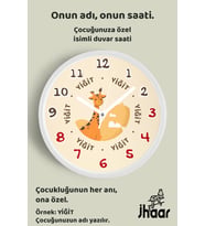 İsme Özel Sevimli Zürafa Çocuk Odası Duvar Saati Orta Boy 30 cm Beyaz Camlı Sessiz