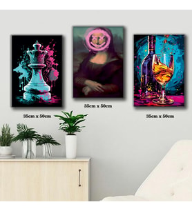 kadeh satrança taşı tablosu 3 adet 35cmx50cm kumaş baskılı canvas tablo