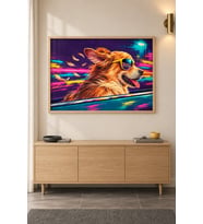 Gözlüklü Golden Neon Rüzgâr Ahşap Çerçeveli Duvar Tablosu