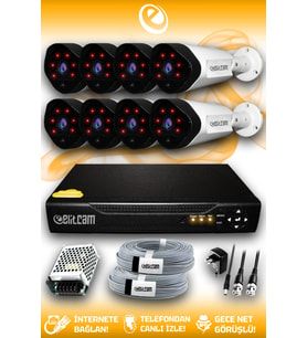 ELITCAM 8 Kameralı Uzay 8 Dış Kamera Set HDD'siz Full HD Gece Görüşlü Güvenlik Kamerası Sistemi