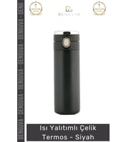 #Termos Çift Katmanlı Vakum İzolasyonlu Sızdırmaz Kapak Paslanmaz Matara Çelik Termos Siyah