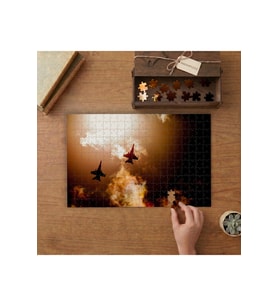 Gün Batımında Uçaklar Tasarımı 240 parça Ahşap Puzzle Ahşap Kutuda MP00066