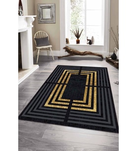 Gold Çerçeveli Kaymaz Taban Makinede Yıkanabilir Halı RV095 - 100 x 160 cm