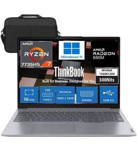 Lenovo Thinkbook 16 G7 Arp Amd Ryzen 7 7735HS 32GB Ddr5 512GB SSD Radeon 680M 16" Wuxga 300NITS IPS Windows 11 Taşınabilir Bilgisayar 21MW002CTR2 &çanta