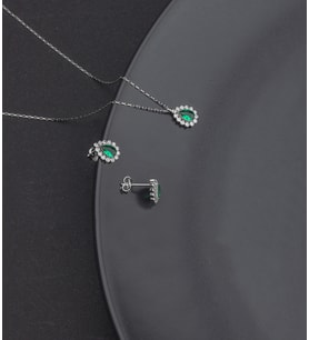 925 Ayar Gümüş Damla Zümrüt Model Kolye Ve Küpe Takı Seti