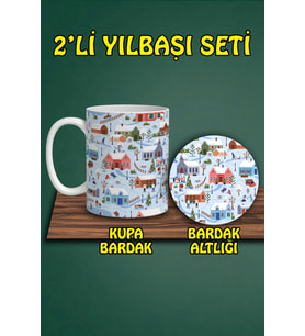 Yılbaşı Temalı Kupa ve Bardak Altlığı Seti