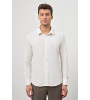 Açık Krem Uzun Kol Kendinden Desenli Armürlü 041 Sert Yaka Classic Comfort Fit Gömlek 1004245154