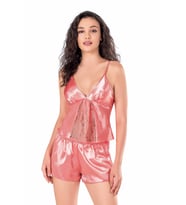 Primoda Mercan Saten Babydoll Şort Takımı 9122