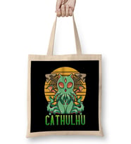Kawaii Cathulhu Cute Cat Cthulhu Pun Kitty Kraken Bez Çanta Uzun Saplı
