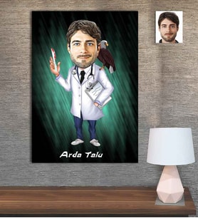 Kişiye Özel Karikatür Baskılı Ahşap Tablo Tıp Bayramı Cerrah Erkek-3 30x40