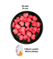 90 Adet 10 mm Polimer Kil Fimo Boncuk Takı Bileklik + 5 Metre Lastikli Misina Hediye - Kalp Love