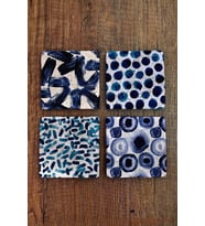 Doğal Taş Bardak Altlığı 4'lü Set - Mavi Desenler - Stone Coasters