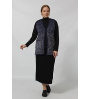 Y366 MAVİ-BEYAZ MOZAİK DESENLİ CEPLİ MEVSİMLİK ANNE YELEK (MAVI-BEYAZ)
