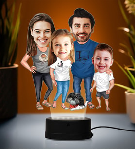 Doğum Günü Hediyesi,Sevgiliye Hediye, Kişiye Özel Fotoğraflı Çekirdek Aile  Karikatür 3D Led Lamba (Beyaz)