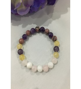 8 MM AY TAŞI, RODONİT, PEMBE KUVARS, AMETİST, SİTRİN DOĞALTAŞ BİLEKLİK