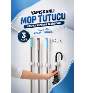Çok Amaçlı Banyo Askısı, Mop ve Süpürge Askısı, Yapışkanlı Sap Tutucu