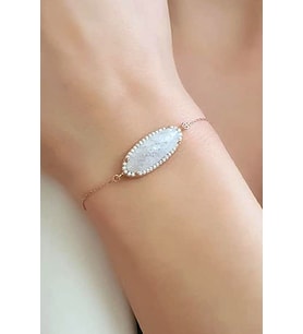 Kristal kuvars taşlı gümüş rose ayarlanabilir asansörlü bileklik