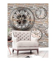Dreamwall Taş Duvar Ve Saat Desenli Silinebilir Tekstil Duvar Kağıdı (Çok Renkli)