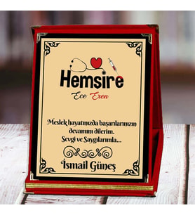 Hemşire Baskılı Plaket (7. Tasarım)  Kişiye Özel (Kırmızı)