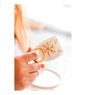 Orkide Desenli 24k Altın Detaylı Handmade 100ml Türk Kahvesi Fincan ve Tabak