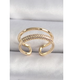 Pirinç Gold Renk Zirkon Taşlı Kadın Yüzük (Altın)